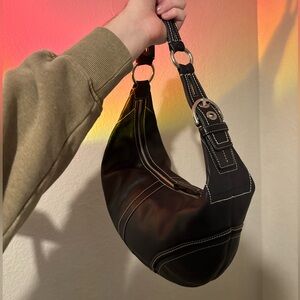 Vintage Coach Soho Large Hobo Shoulder Bag in Black w/ Contrast Stitching